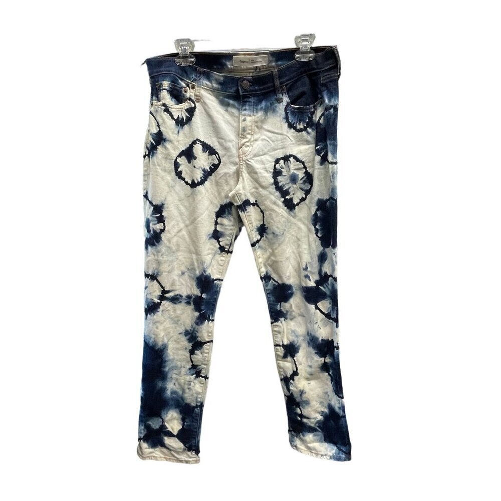 Gap 1969 Real Straight Tie-Dye Jeans 30R Cotton Denim Blue & White‎